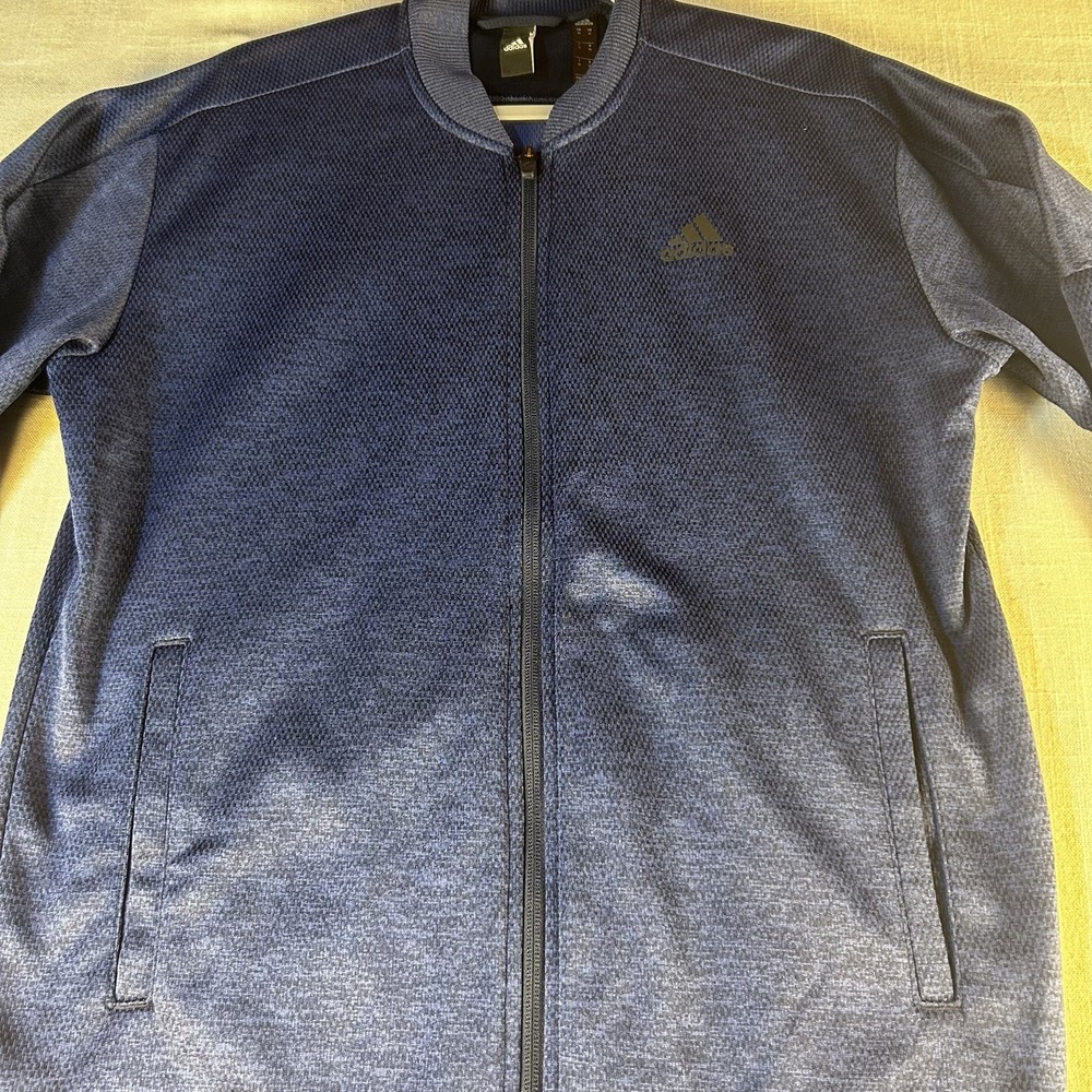 ADIDAS Size M Men's Blue Front Pocket Sweatshirt FullZip WarmUp Athletic Climawa - Picture 2 of 7